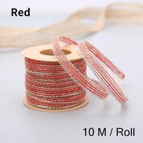 10M/Roll Vintage Jute Burlap Hessian Ribbon with Lace Rustic Wedding Party Decoration Christmas DIY Craft Gift Packing Webbing raudona