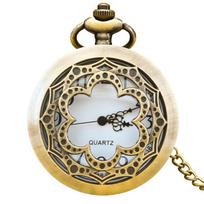 Retro Bronze Steampunk Openwork Flip Cover Quartz Necklace Commemorative Pocket Watch For Male And Female Students bronza