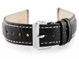 Pacific W64 leather watch strap - juodas/baltas 20mm