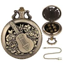 Chinese Instrument Pipa Design Bronze Rose Pocket Watch Case Men with Chain with 7PCS Metal Polyhedral Dice  Meter Header Gifts