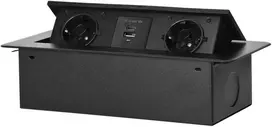 Orno Lizdas Baldinis lizdas, įleidžiamas į stalviršį, su plokščiu frezuotu kraštu ir USB įkrovikliu, 2x2P+Z (Schuko), 2x USB (A+C tipo; 3,6A), juodas