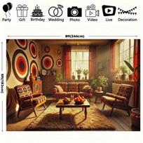 2D Retro Living Room Photography Backdrop 70s Mid-Century Modern Background 47.2x31.5inch/120*80cm