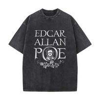 Edgar Allan Poe Poe trait Version  Beach  Washed Vintage TShirts Street Hip Hop Retro Punk T Shirt S