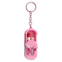 Butterfly Medicine Holder Box Keychain Pendant Pill Organizer Mini Storage Box  Business Trip rožinė