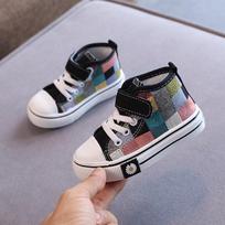 Children Canvas Shoes  Spring Fashion Kids Britain Breathable Assorted Casual Girls High-top Lattice Sneaker 21 juoda