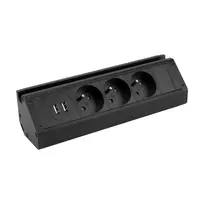 Orno Potrójne Triguba baldų rozetė su telefono laikikliu, USB įkrovikliu ir 1,5 m laidu, 3x2P+Z, 2xUSB (A tipo, 2,4A), juoda