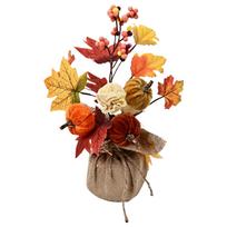 Artificial Pumpkin Floral Arrangement Tabletop Decoration with Burlap Base Fall Harvest Centerpiece for Home Office Seasonal Display One Size