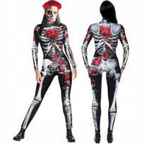 Strój Przebranie Szkielet Kościotrup Coco Róże La Catrina Halloween 158 164
