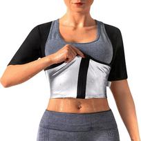 Heat Trapping Women Sauna Suits Short Sleeve Zipper Design Fat Burning Fitness clothes Push Up Compression 9XL sidabras