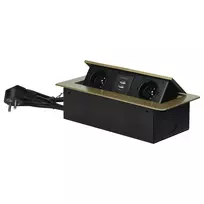 Orno Gniazda Baldų lizdai, įleidžiami į stalviršį, su plokščiu frezuotu kraštu, USB įkrovikliu ir 1,5 m laidu, 2x2P+Z, 2xUSB, žalvario spalvos