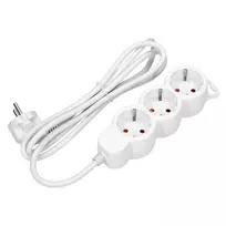 Orno Przedłużacz 3 krypčių prailgintuvas 2P+Z (Schuko), 1,5 m H05VV-F 3x1,5mm2, Imax=16A, plokščias kištukas, baltas