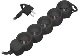 Orno Przedłużacz 5 kontaktų prailgintuvas 2P+Z, 5m H05VV-F 3x1.5mm2, Imax=16A, plokščias kištukas, juodas