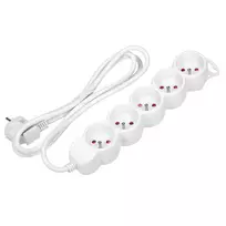 Orno Przedłużacz 5 kontaktų prailgintuvas 2P+Z, 3m H05VV-F 3x1.5mm2, Imax=16A, plokščias kištukas, baltas