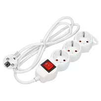 Orno Przedłużacz 3 krypčių prailgintuvas 2P+Z (Schuko) su jungikliu, 1,5 m H05VV-F 3x1,5mm2, Imax=16A, plokščias kištukas, baltas