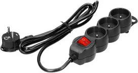 Orno Przedłużacz 3 krypčių prailgintuvas 2P+Z (Schuko), su jungikliu, 5m H05VV-F 3x1.5mm2, Imax=16A, plokščias kištukas, juodas