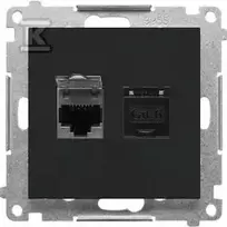 Kontakt-Simon Lizdas Kompiuteris RJ45 Kontakt-Simon 55 T62.01/149 dvigubas 6 kategorijos, su dulkių dangtelio modulis juoda kilimėlis