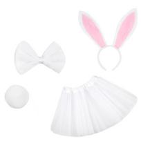 4Pcs Kids Rabbit Cosplay Costume Set Tutu Skirt Bunny Ears Headband Bowtie Tail balta