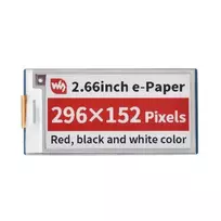 E-paper E-Ink ekranas, 2.66” 296x152px, SPI, juodas, raudonas, baltas, skirtas Raspberry Pi Pico, Waveshare 20053