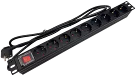 Maitinimo juostelė 19" 230V - 9 lizdai (F tipas - CEE 7/3 schuko), su LED jungikliu, 1,8 m laidu CEE 7/7 ALANTEC