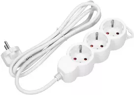 Orno Przedłużacz 3 krypčių prailgintuvas 2P+Z (Schuko), 5m H05VV-F 3x1.5mm2, Imax=16A, plokščias kištukas, baltas
