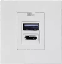 Orno NOEN USB x2 - A+C tipo, dvigubas modulinis prievadas 45x45 mm su USB įkrovikliu, 2.1A 5VDC, baltas