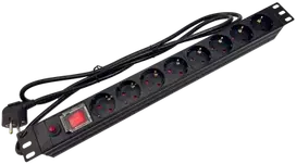 Maitinimo juostelė 19" 230V - 8 lizdai (F tipas - CEE 7/3 schuko), su LED jungikliu, su apsauga nuo perkrovos, 1,8 m CEE 7/7 ALANTEC laidas