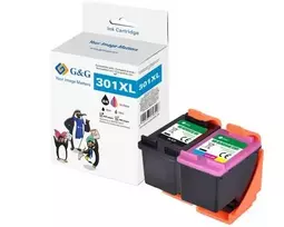 G&G aukštos kokybės kasetės, 2 vnt. rinkinys, skirtas HP 301XL BKxC