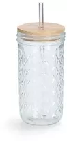 Zeller Stiklas su metaliniu šiaudeliu ir sandariu bambukiniu dangteliu, 580 ml