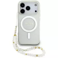 GUESS IML Glitter Pearl Strap MagSafe Case for iPhone 17 Pro in Clear
