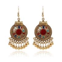 Vintage Ethnic Dangle Earrings Boho Disc Ball Tassel Drop Earrings Indian Jewelry Fashion All Match Women Accessories raudona