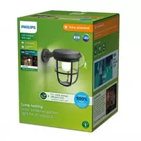 Aplica LED solara pentru exterior cu senzor de miscare Philips RADII ,1.3W, 4V, 250 lm, lumina calda (3000K), IP44, 192x240x175mm,Negru