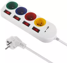 Listwa „Maclean“ maitinimo laidas, 4 lizdų + USB, su jungikliais, 250 V kintamoji srovė / 10 A, 1,5 m, baltas, MCE508 W