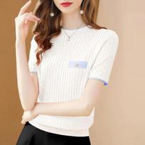 Ice Silk T-shirt Short-sleeved Knitted Sweater Women Summer New Round Neck Base Sweater S balta