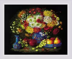 Riolis Kryželiu siuvinėjimo rinkinys „Natiurmortas su chrizantemomis“ 50x40 SR2068