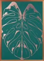 Eurofirany Žalias ir vario lapų sienų menas, 53x73 cm dekoratyvinis paveikslas, modernus botaninis sienų dekoras, įrėmintas drobės atspaudas svetainei