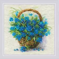 Riolis Kryželiu siuvinėjimo rinkinys "Neužmirštuolės krepšelyje" 22x22 cm SR2170