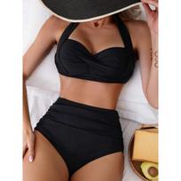 2026 European and American fashion hot selling hard bag gathered women's bikini solid color set, suitable for vacation, festival S juoda