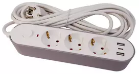 Besk Prailgintuvas 3 kontaktų + 2 USB+Type-C 5 m a su jungiklio laidas 3Gx1,0 mm