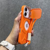 Sulankstomos kameros apsaugos objektyvo stovas Laikiklis Minkštas dėklas iPhone 17 16 15 14 13 12 11 Pro Max Apyrankės Dirželis Silikoninis Atsparus Smūgiams Dangtelis For iPhone 11 Pro Max oranžinė