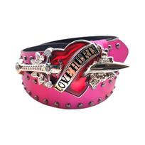 Women Jeans Belt Studded Western Punk Belt Impressive Cowgirl Unique Buckle rožinė raudona spalva