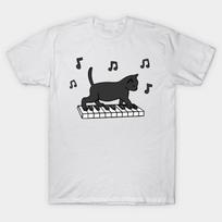 Men Black Print T-shirt Piano Cat No-Cut Transfer Paper Print Cotton Tshirt M balta