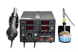 Litavimo stotis karšto oro ir antgalio pagrindu + maitinimo šaltinis 30V/5A Yihua 853D su ventiliatoriumi rankenoje - 800W