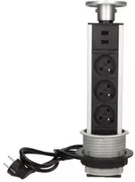 Orno Lizdas Baldų lizdas, ištraukiamas nuo stalviršio (~8 cm), su USB įkrovikliu ir 1,8 m laidu, 3x2P+Z, 2xUSB