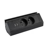 Orno Podwójne Dviguba baldų rozetė su USB įkrovikliu, telefono laikikliu ir 1,5 m laidu, 2x2P+Z, 2xUSB (A tipo, 2,4A), juoda