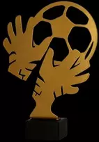 Victoria Sport Metalo trofėjus su marmuriniu pagrindu - Futbolo vartininko pirštinė + kamuolys - ver. 2