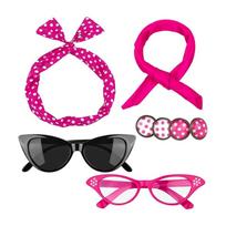 Chiffon Scarf Cats Eye Glasses Bandana Tie Headband Earrings Halloween Costumes 50s Outfits 50s Costume Accessories Set rožinė raudona spalva