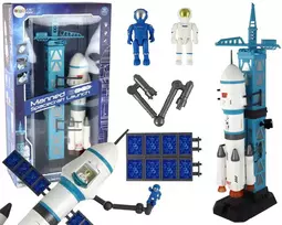 Lean Toys Žaislinė kosmoso raketa su paleidimo bokštu ir astronautais, 15 dalių