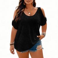 Women's Fashionable Short Sleeve Elegant Commuting And Casual Top XXL juoda