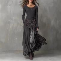 Ladies' Casual Long Sleeved Irregular Hem Dress L juoda