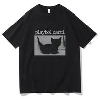 Playboi Carti Dydeli Hip-Hop marškinėliai Mielas Katės Harajuku Spausdinimo Marškinėlis Įprasti Vyriški Viršutiniai Drabužiai Kokybiški Raperio Marškinėliai S juoda